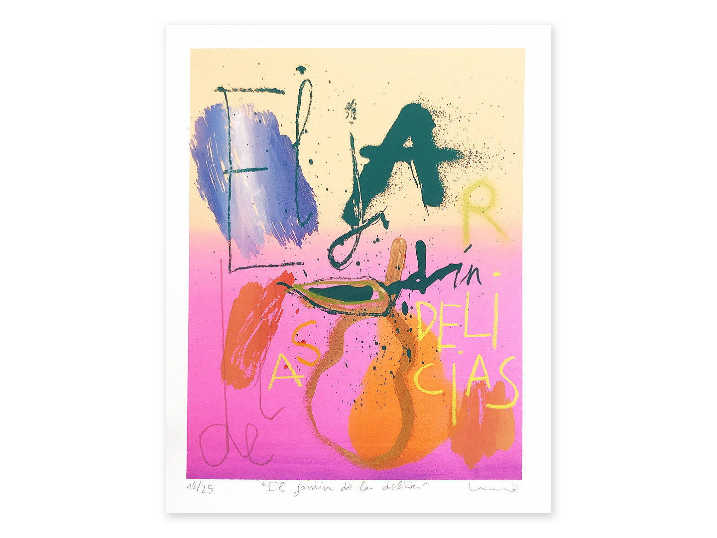 Silkscreen 'The Garden of Earthly Delights' by Lucía Huertas, 8 eco inks on Canson Montval 300g, limited edition of 25, made in Segovia, Spain.