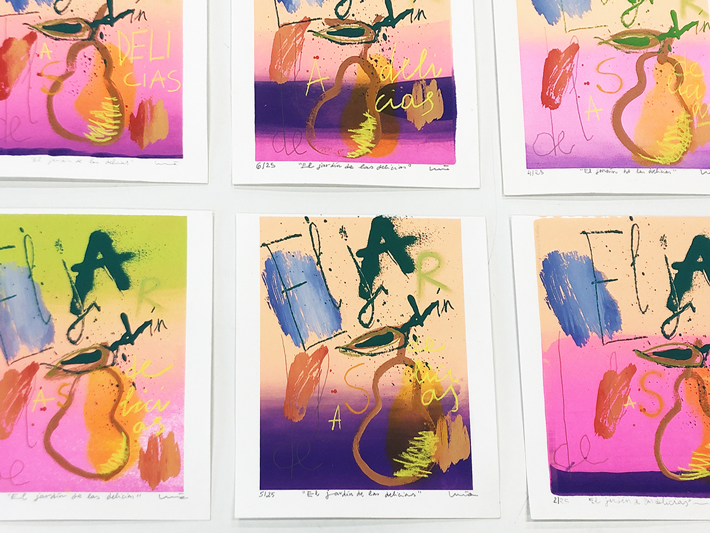 Silkscreen 'The Garden of Earthly Delights' by Lucía Huertas, 8 eco inks on Canson Montval 300g paper, varied edition 1/25, made in Spain