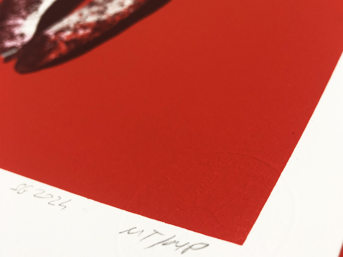 Serigrafía «Sarta de chorizos» 2024, técnica a 4 tintas eco sobre papel Canson Montval 300g, edición limitada 1/100, taller montón de trigo montón de paja.