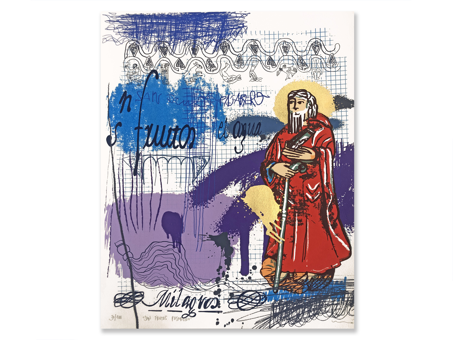 San Frutos 2024 hand screenprinted silkscreen, 12 inks on Canson Montval 300g, signed and numbered edition, 65x50 cm, by montón de trigo montón de paja