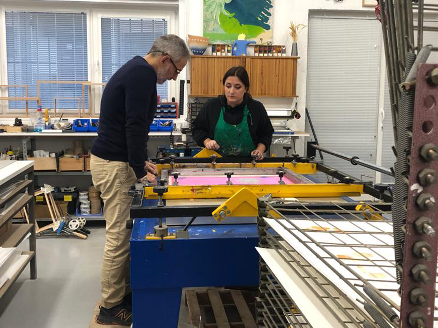 Hand screenprinted silkscreen 'San Frutos' 2024, 12 inks, 65x50 cm, Canson Montval 300g, limited edition, by montón de trigo montón de paja