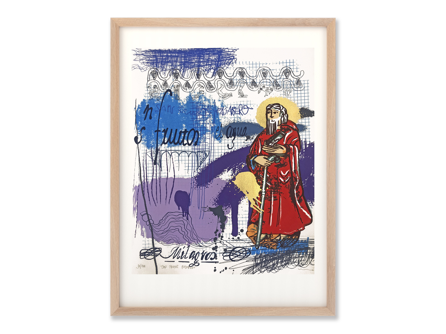 San Frutos 2024 silkscreen print, 12 inks on Canson Montval 300g, 65x50cm, framed with beech moulding and acid-free passe-partout, edition of 100
