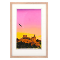 Serigrafía con marco «Alcázar y cigüeña» a 4 tintas sobre papel Canson Montval 300g, edición limitada 300 ejemplares, taller montón de trigo montón de paja