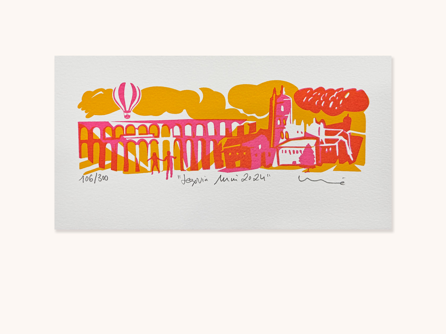 Serigrafía Mini Acueducto Segovia 2024 de Lucía Huertas, 2 tintas sobre Canson Montval 300g, sin marco