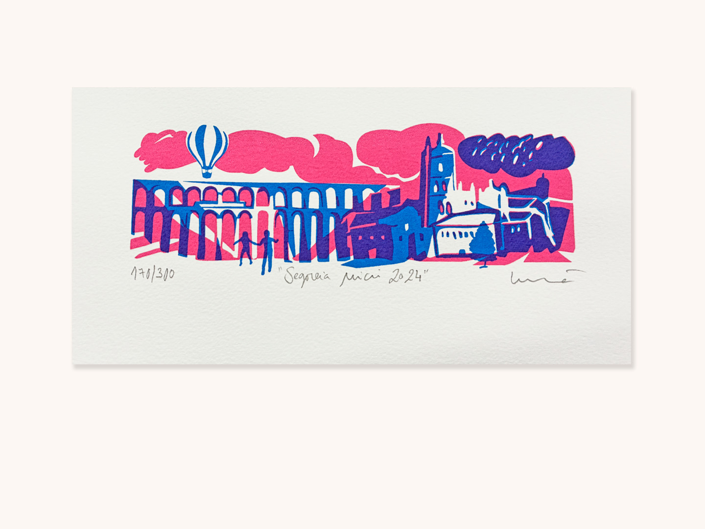 Serigrafía original Segovia Mini Acueducto 2024. azul - artesanal Segovia