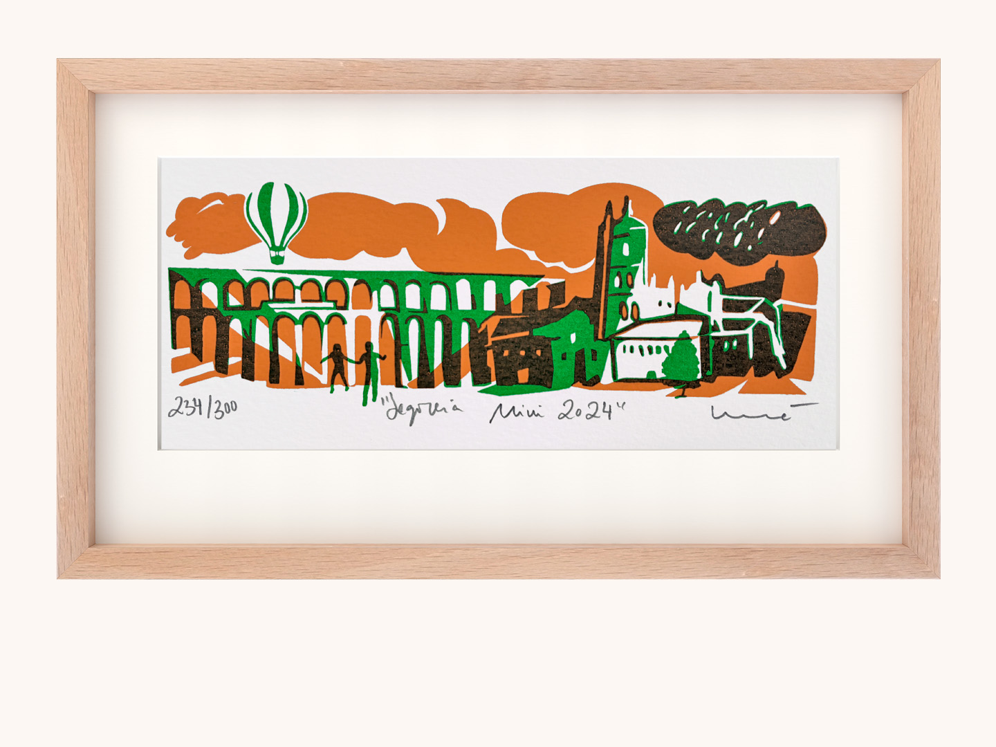 Serigrafía original Segovia Mini Acueducto 2024. verde - artesanal Segovia