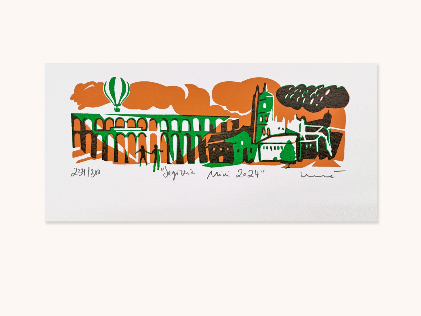 Serigrafía original Segovia Mini Acueducto 2024. verde - artesanal Segovia