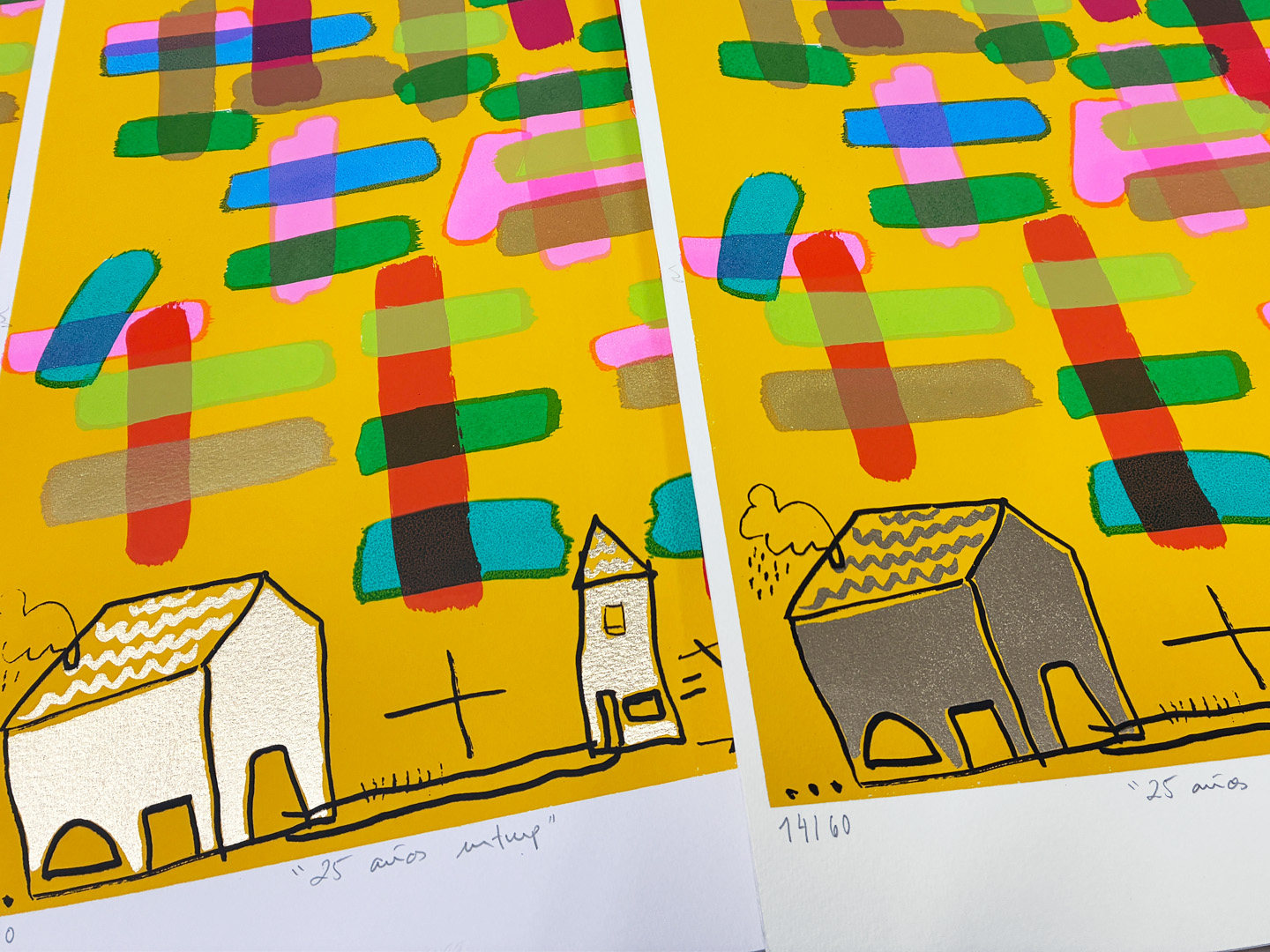 Silkscreen '25 Years' 2025 by Lucía Huertas, 11-colour edition on Canson Montval 300g, sin marco, shrink-wrapped on foam board.