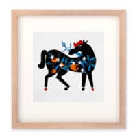 Serigrafía «Caballo - Mandarina» de Lucía Huertas con marco - edición numerada 16x18 cm Segovia