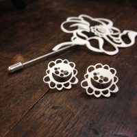 Silver-plated brass flower earrings, limited edition, inspired by Antonio Machado's poetry, designed by Lucia Huertas, made in Segovia, Spain.